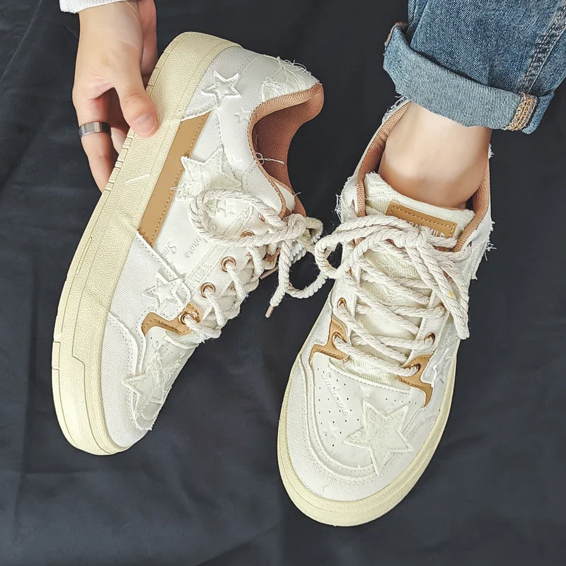 Anti-Fatigue Shoes Men Fashion Patchwork Canvas Flat Skate Shoes