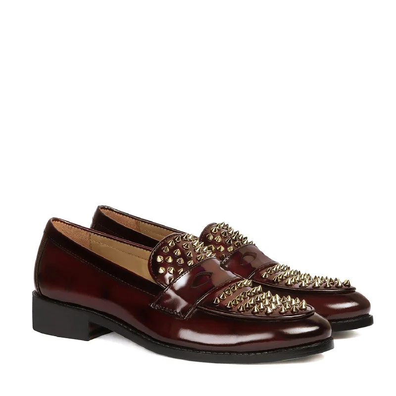 Ultra-Soft Sneakers Wine Brush Off  Penny Loafers with Studded Toe Patent Leather