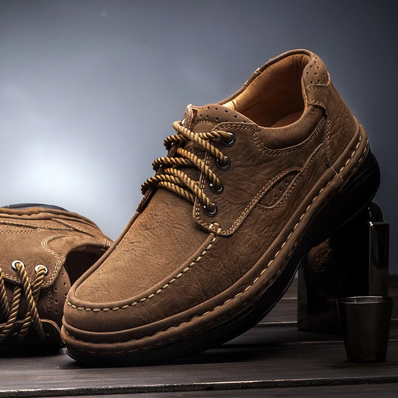 Padded Comfort Shoes CAMEL CROWN Men Frosted Cowhide Comfy Slip Resistant Outdoor Casual Shoes
