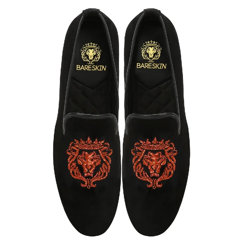 Modern Running Shoes Orange Lion Zardosi Black Velvet Slip-On by Brune & Bareskin