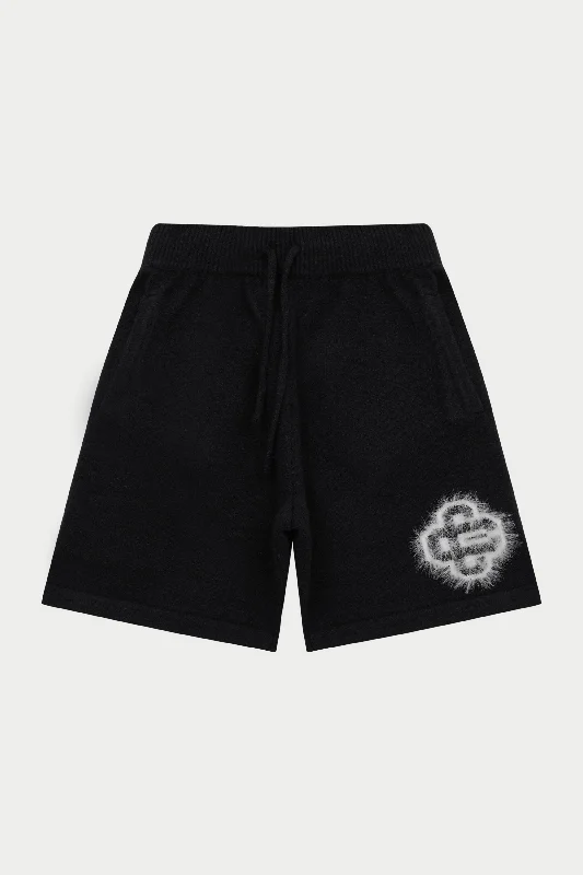 FLUFFY EMBLEM KNITTED SHORTS - BLACK