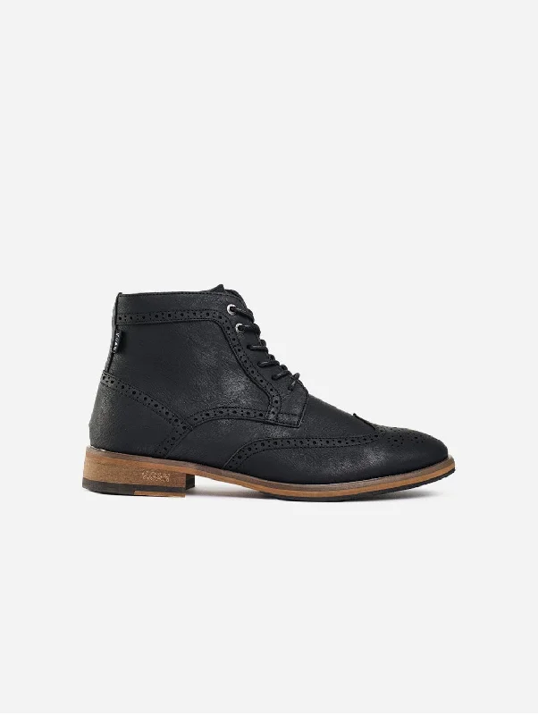 Breathable Cushion Shoes Wheat 2 Men's Vegan Leather Brogue Boots | Black