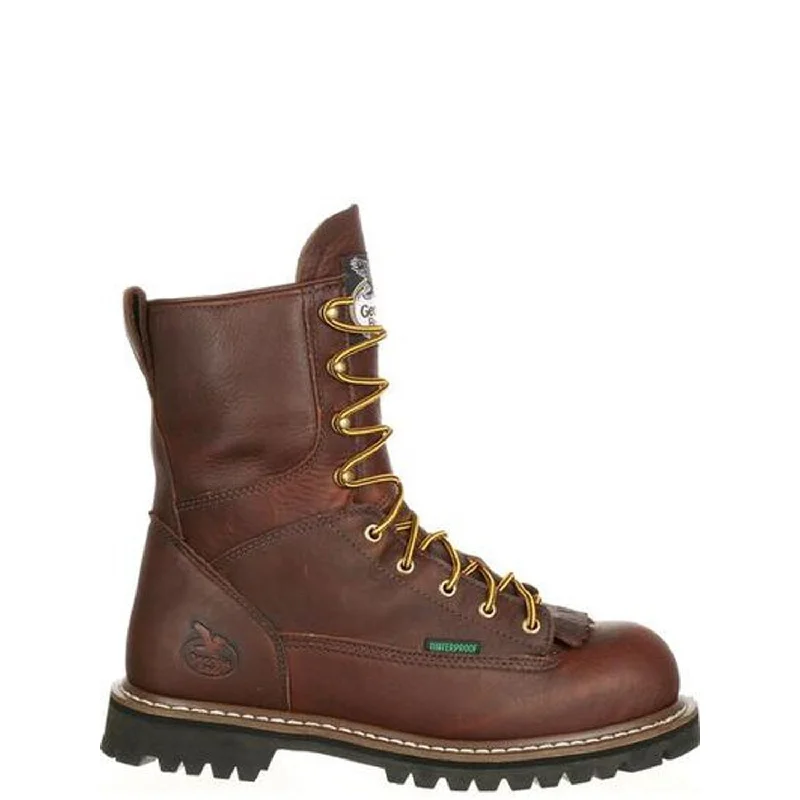 Comfortable Travel Shoes Georgia Boot Men's Lace-to-Toe 8" Waterproof EH Steel Toe Work Boot