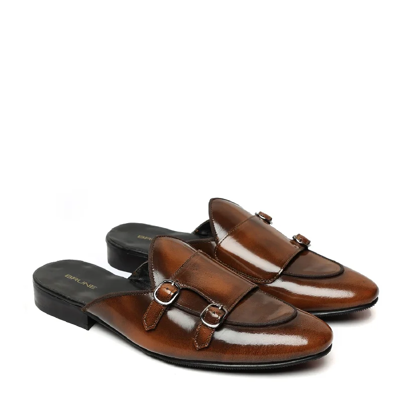 Anti-Slip Sneakers Dark Brown Brush-off Genuine Leather Mules By Brune & Bareskin
