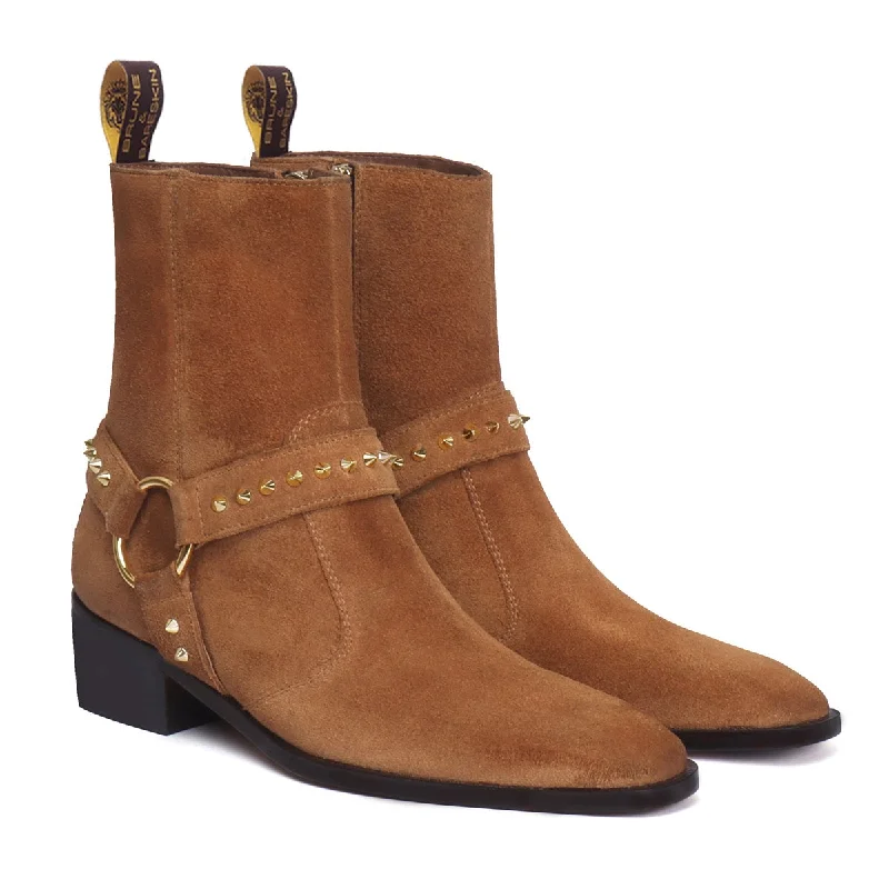 Street Style Sneakers Brown Studded Boots in Suede Leather perfect Cuban heel Side Zipper by Brune & Bareskin Street Style Sneakers Brown Studded Boots in Suede Leather perfect Cuban heel Side Zipper by Brune & Bareskin