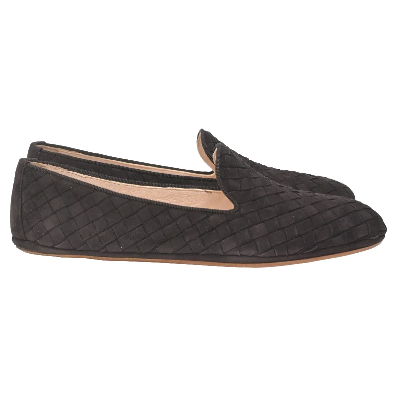 Trendy Everyday Shoes Bottega Veneta Fiandra Intrecciato Weave Loafers in Dark Brown Suede