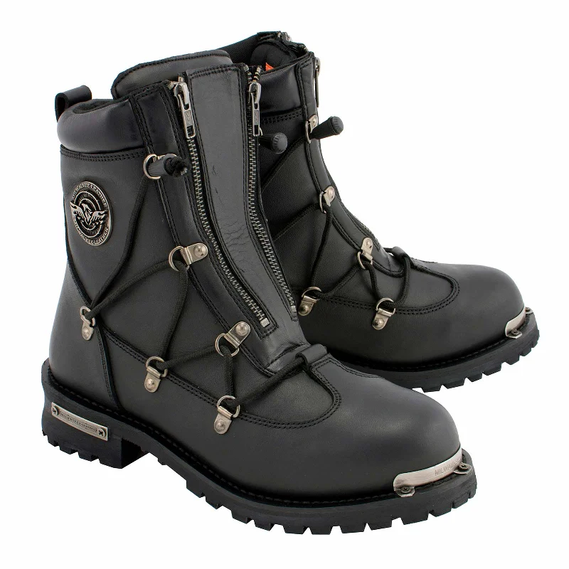 Soft Walking Shoes Milwaukee Leather MBM9075 Men's Black Leather 6-inch Plain Toe Dual Zipper Motorcycle Rider Boots Soft Walking Shoes Milwaukee Leather MBM9075 Men's Black Leather 6-inch Plain Toe Dual Zipper Motorcycle Rider Boots