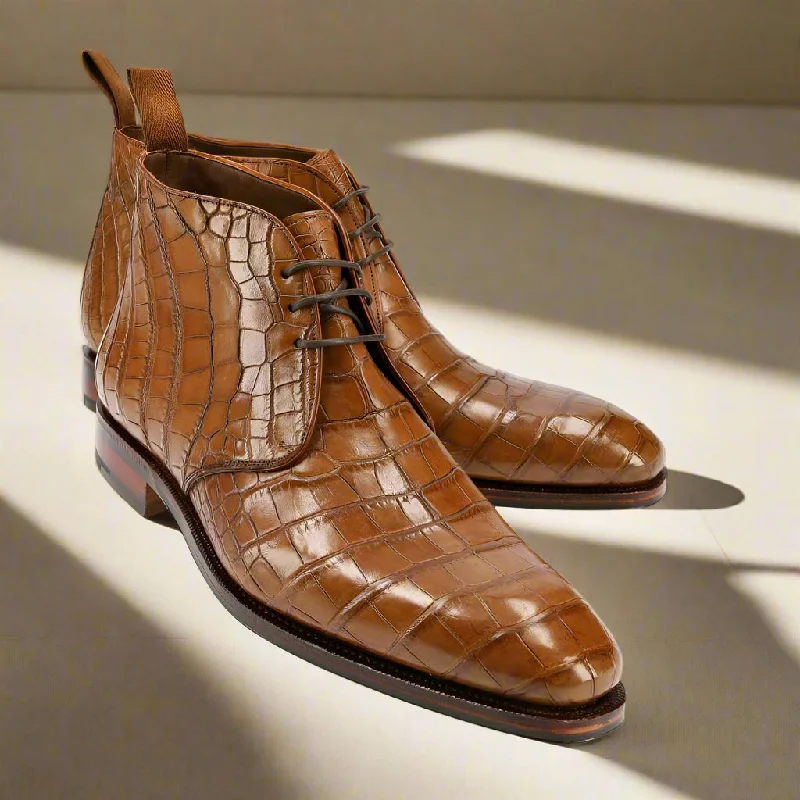 Summer Comfort Shoes Eric Tan Alligator Print Chukka Boot