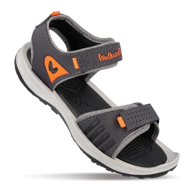 Ultra-Breathable Sneakers Walkaroo Men Strappy Floater Sandals  - WC4301 Grey Orange