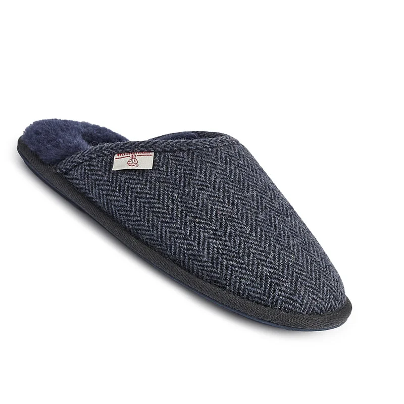 Cozy Everyday Sneakers William - Harris Tweed Mule - Navy Herringbone