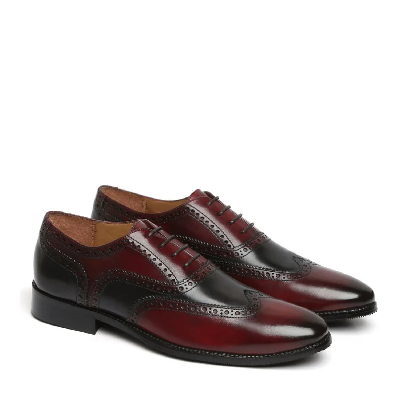 Urban Casual Sneakers Dual Tone Formal Shoe in Wine Black Brogue Oxford Lace-Up Closure Urban Casual Sneakers Dual Tone Formal Shoe in Wine Black Brogue Oxford Lace-Up Closure