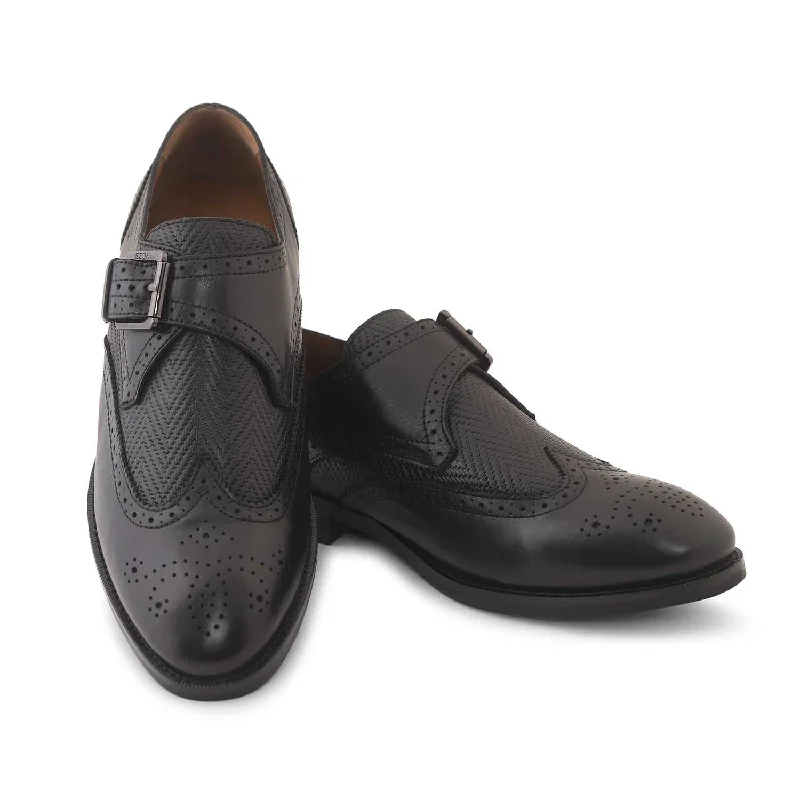 Comfortable Travel Shoes Ezok Men Black Single Strap Monk Shoes