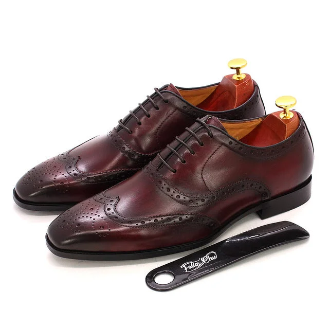 Streetwear Running Shoes Autentico - Men's Classic Wingtip Oxford Leather Dress Shoes. Handmade