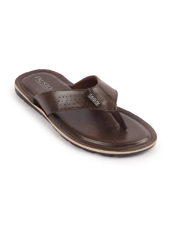 Ultra-Flexible Sneakers Men Brown Daily Indoor Outdoor Slip On Thong Slipper