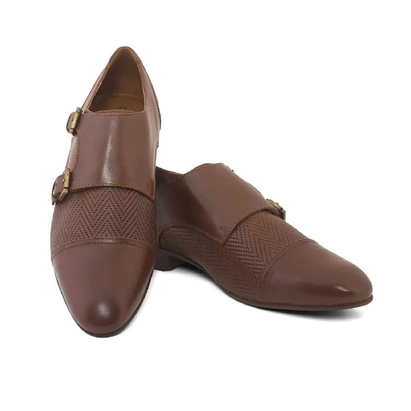 Anti-Fatigue Shoes Ezok Men Brown Formal Monk Straps
