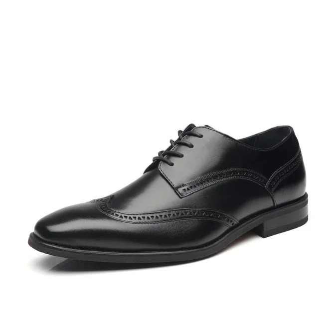 Soft Mesh Sneakers Men's Oxford Wing Tip Navy Leather Dress Shoes - Black