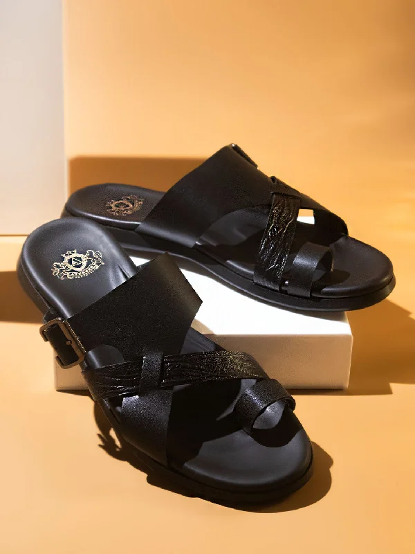 Cloud Cushion Sneakers Atesber Tri-Band One Toe Sandal-Black For Men
