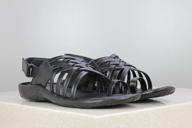 Soft Walking Shoes Tri-Band Velcro Sandal-Black