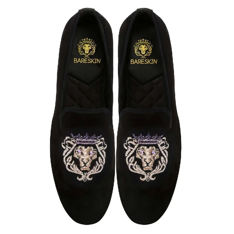 Soft Foam Shoes Purple Crown Lion Zardosi Black Velvet Slip-On Shoes