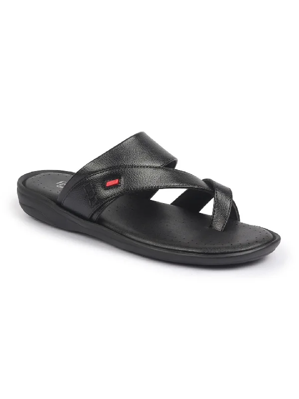 Premium Comfort Shoes FAUSTO Men Black Toe Ring Flat Dress Slipper With Memory Cushioned|Multi Strap Slipper For Evening|Slippers For Kurta