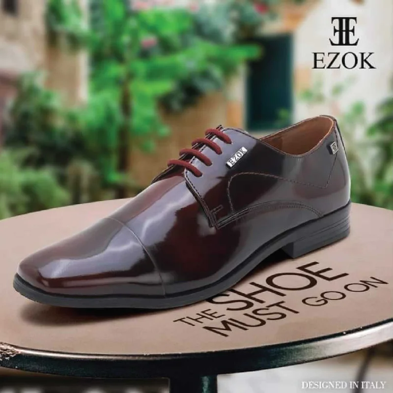Ultra-Flexible Walking Shoes Ezok Brown Formal Cap Toe Leather Derby Shoes