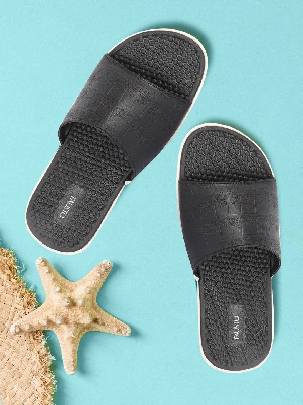 All-Weather Sneakers Men Black Open Toe Ultra Light Flexible Slip-On Slippers Flip-Flops