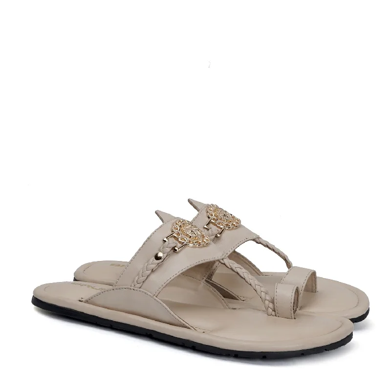 All-Day Walking Shoes Traditional Beige Kolhapuri Slipper