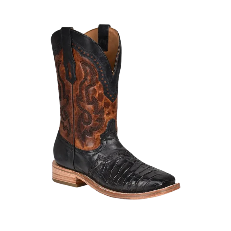 Classic Sport Sneakers Corral Men's Alligator Overlay and Embroidered Western Black Boots