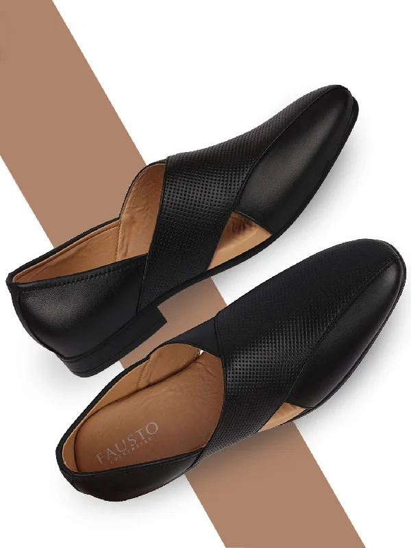 Quick-Dry Sneakers Men Formal Black Peshawari Front Open Leather Slip On Shoes