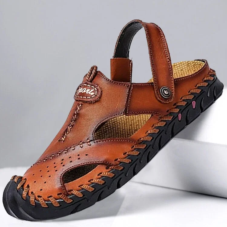 Minimalist Sneakers Kaegreel Men's Hand Stitching Leather Non Slip Outdoor Casual Beach Sandals