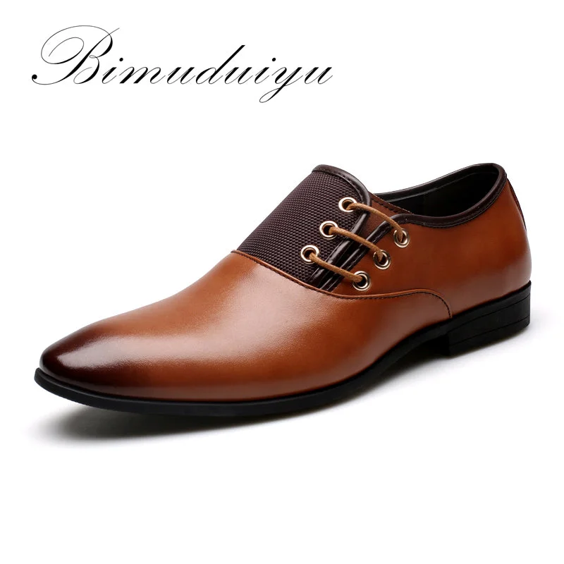 Cushion Insole Shoes BIMUDUIYU Big Size 6.5-12 New Fashion Men Wedding Dress Shoes Black Shoes Round Toe Flat Business British Lace-up Men's shoes