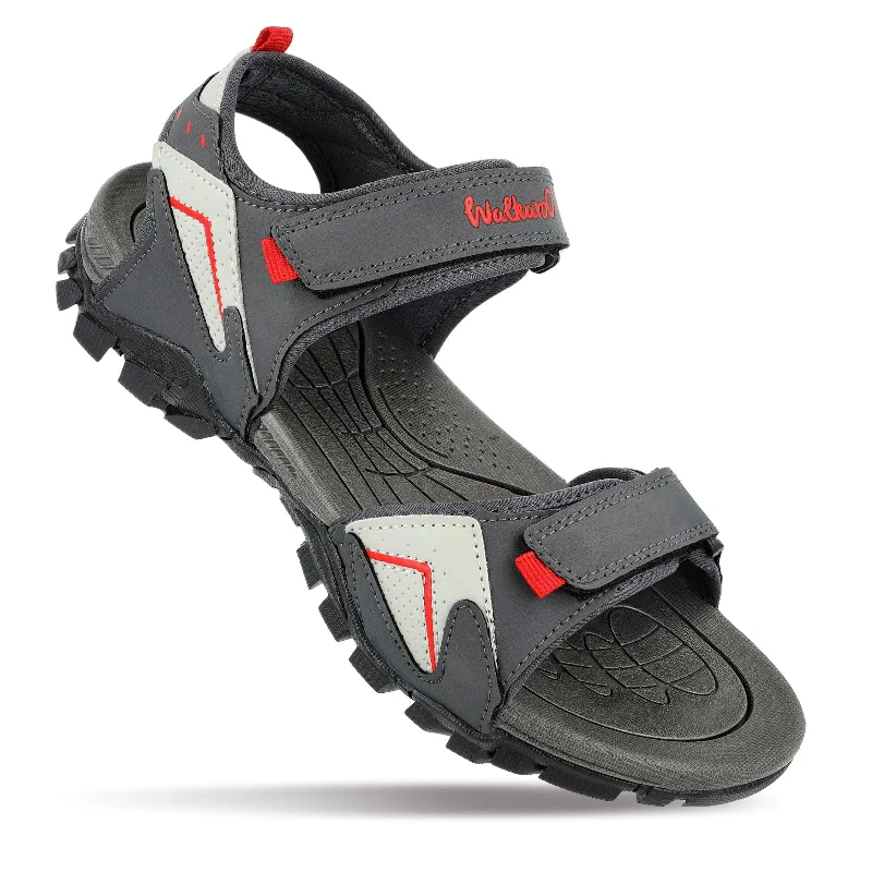 Breathable Active Shoes Walkaroo Men Strappy Floater Sandals  - WC4362 Grey Red