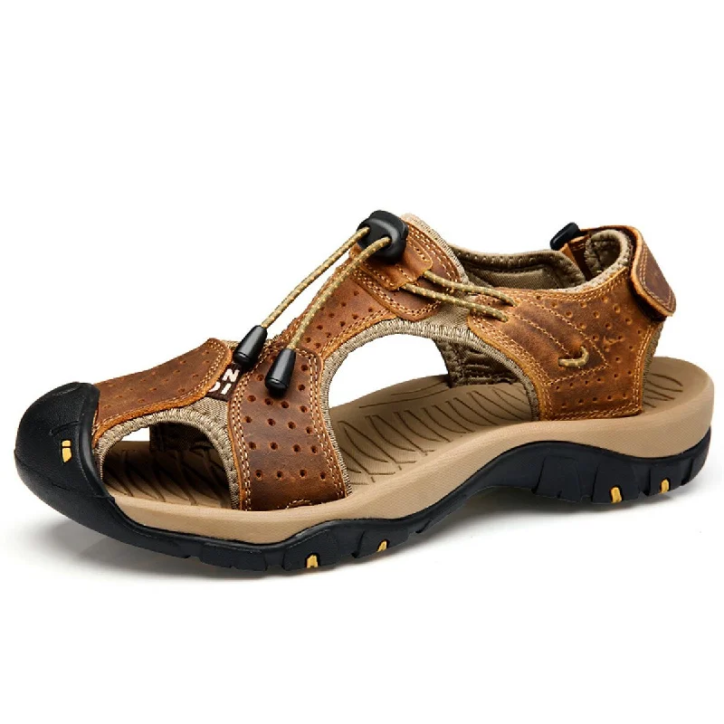 Elegant Everyday Shoes Men Leather Sandals Hiking Hiking Shoes Outdoor Trekking Sandals Breathable Sports Shoes Hook Loop Shoes