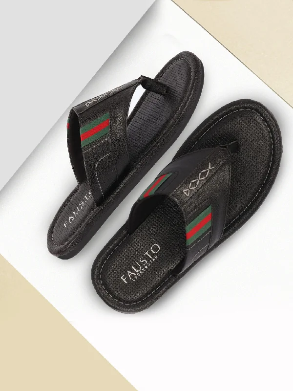 Waterproof Sneakers Men Black Colored Strip Design Indoor Outdoor Thong Slipper Sandals