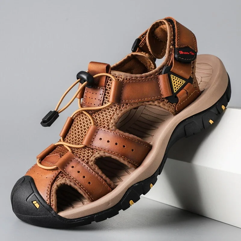 Trendy Everyday Shoes Men Cowhide Breathable Non-Slip Soft Bottom Comfortable Outdoor Casual Beach Sandals