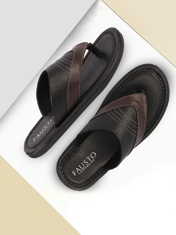 Flexible Running Shoes Men Black Side Stitched Outdoor Thong Slipper Sandals
