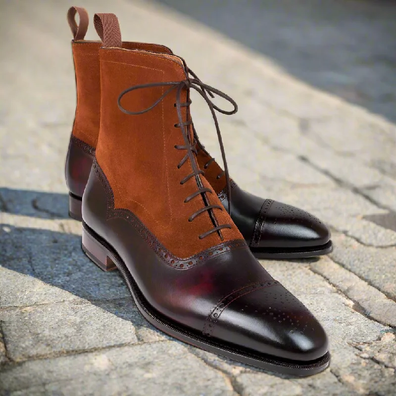 Ultra-Stylish Shoes Hudson Tan Suede & Burgundy Patina Lace Up Boot