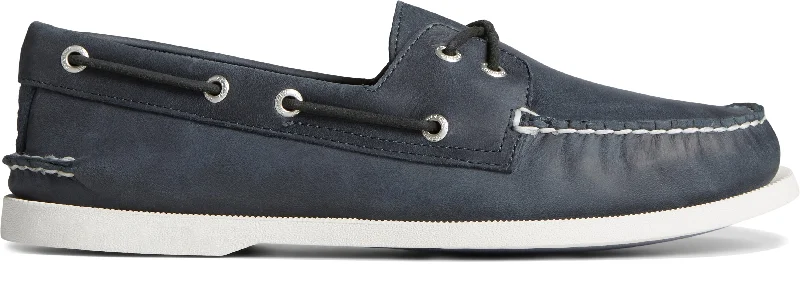Street Running Shoes Men's A/O 2-Eye Cross Lace Leather Wide - Navy