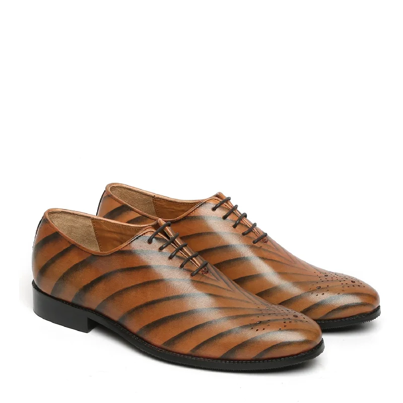 Premium Comfort Shoes Tiger Print Tan Single Piece Leather Oxford Lace-Up Formal Shoe Premium Comfort Shoes Tiger Print Tan Single Piece Leather Oxford Lace-Up Formal Shoe