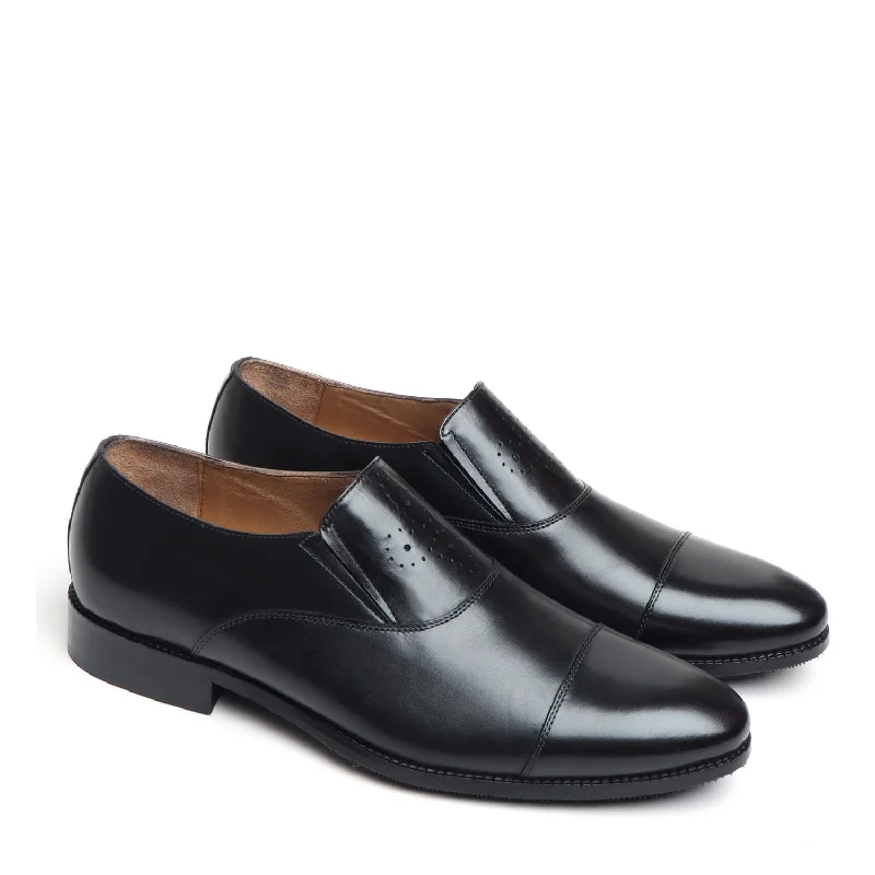 Active Lifestyle Shoes Black Squared Cap Toe Leather Slip-On by Brune & Bareskin