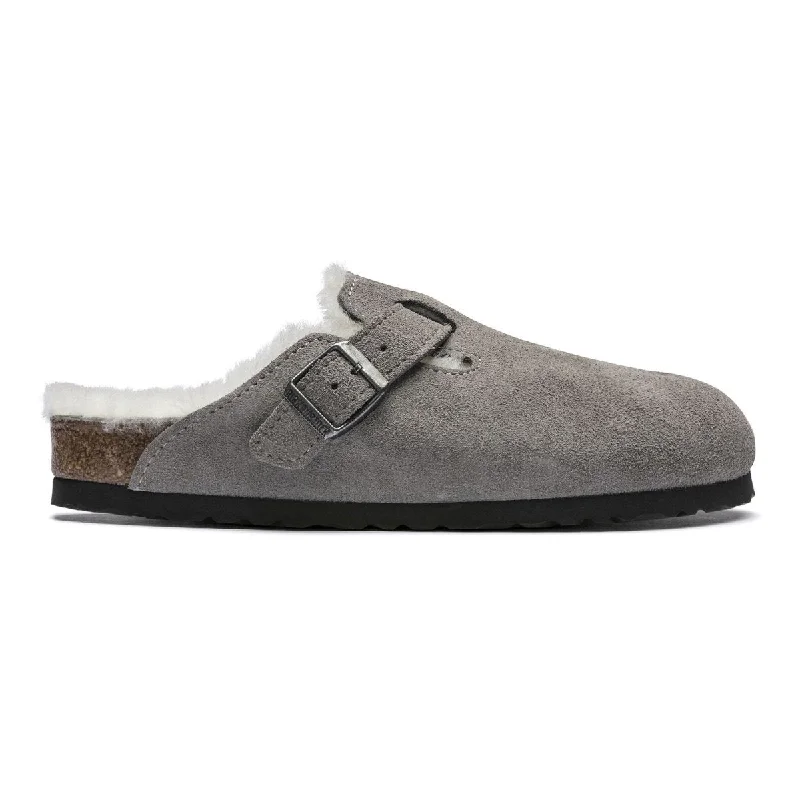 Padded Comfort Shoes Birkenstock Men's Boston Shearling Stone Suede