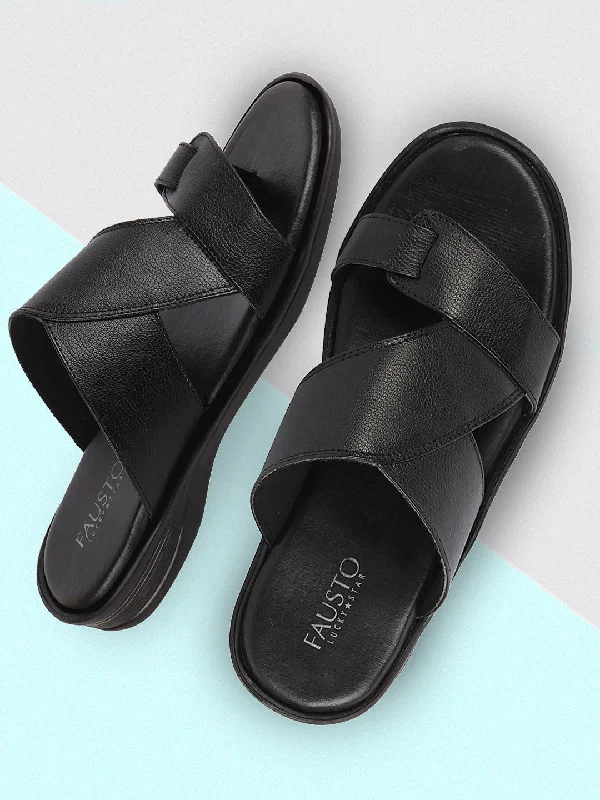 Urban Fashion Sneakers Men Black Daily Indoor Outdoor Multi Strap Toe Ring Slip On Slipper