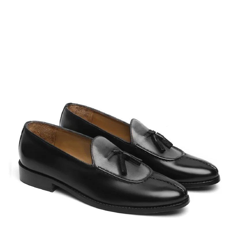 All-Terrain Sneakers Dual Look Split Toe Tassel Slip-on Grey-Black Leather Shoes