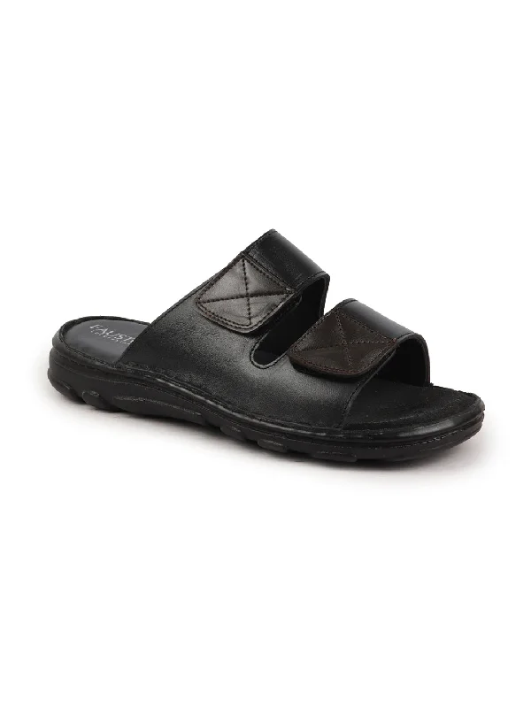 Soft Foam Shoes Men Black Brown Genuine Leather Adjustable Velcro Strap Broad Feet Open Toe Suede Leather Insole Slippers