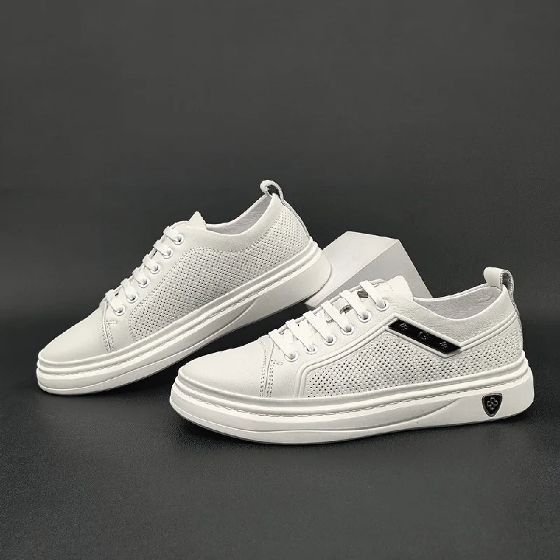 Soft Insole Sneakers Men Fashion Breathable Hollow Leather Flat Casual Shoes