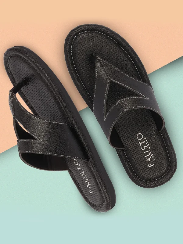 Ultra-Soft Sneakers Men Black Textured Design Outdoor Thong Slipper Sandals