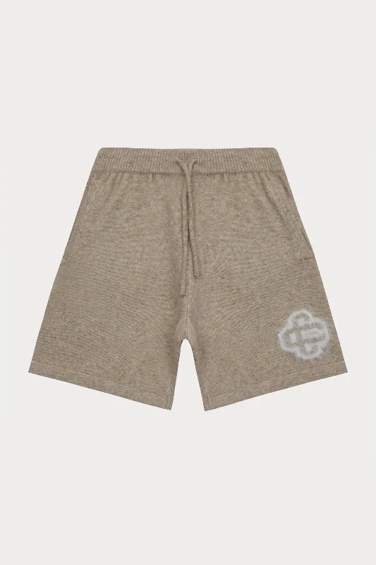 FLUFFY EMBLEM KNITTED SHORTS - BEIGE