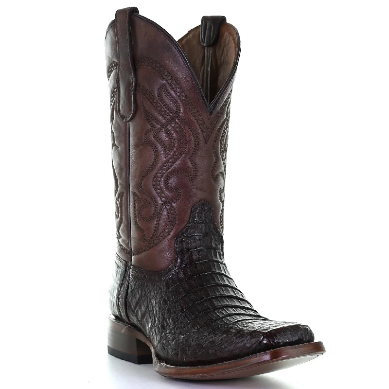 Elegant Casual Shoes Brown Caiman Square Toe Boot
