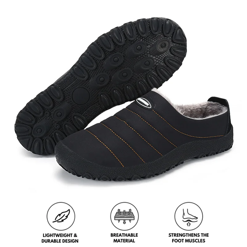 Memory Foam Sneakers Men's Plush Lining Waterproof Fabric Slip On Soft Sole Casual Slipper