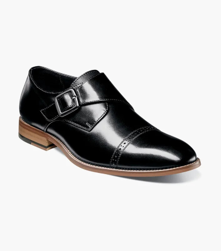 Slip-Resistant Shoes Stacy Adams DESMOND Cap Toe Monk Strap Shoes - Black